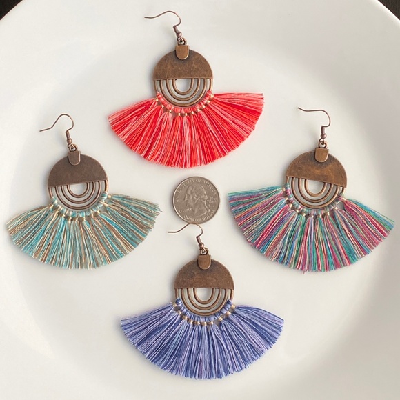 NEW "Nile" Tassel Earrings (Blue and Brown) - Picture 5 of 8